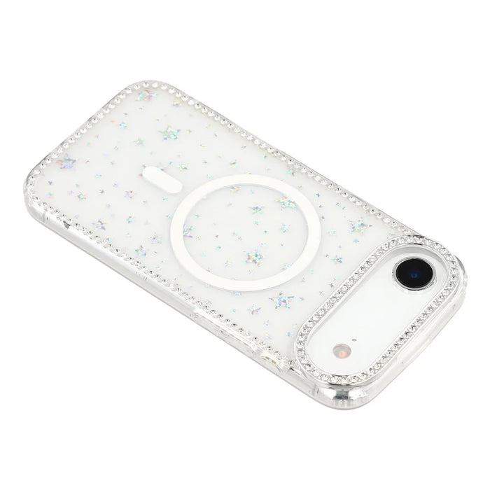 For iPhone Air Case Compatible with MagSafe Rhinestone Edge Glitter Back TPU + PC IMD Phone Cover - Starry Transparent - 5