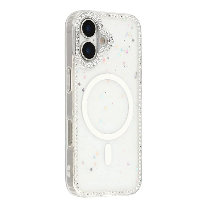 For iPhone 17 Case Compatible with MagSafe Rhinestone Edge Glitter Back TPU + PC IMD Phone Cover - Glitter Star - 3