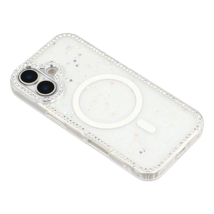 For iPhone 17 Case Compatible with MagSafe Rhinestone Edge Glitter Back TPU + PC IMD Phone Cover - Glitter Star - 4