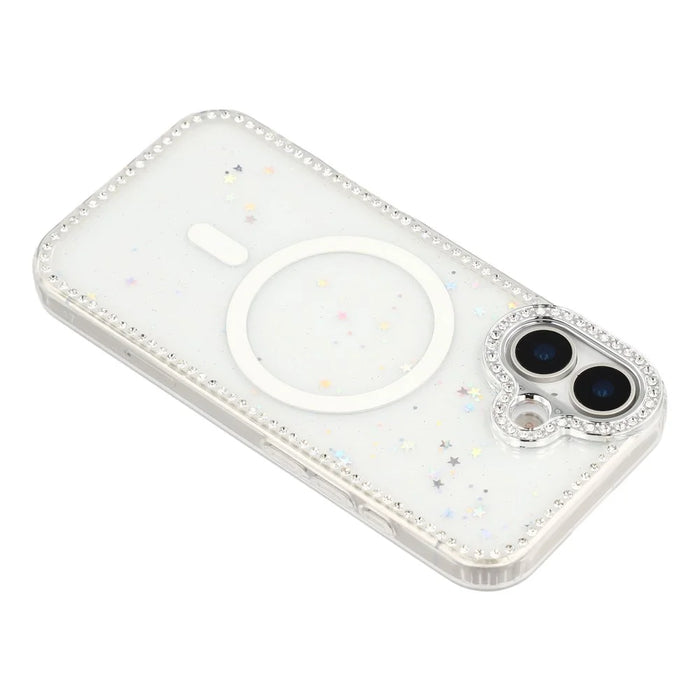 For iPhone 17 Case Compatible with MagSafe Rhinestone Edge Glitter Back TPU + PC IMD Phone Cover - Glitter Star - 5