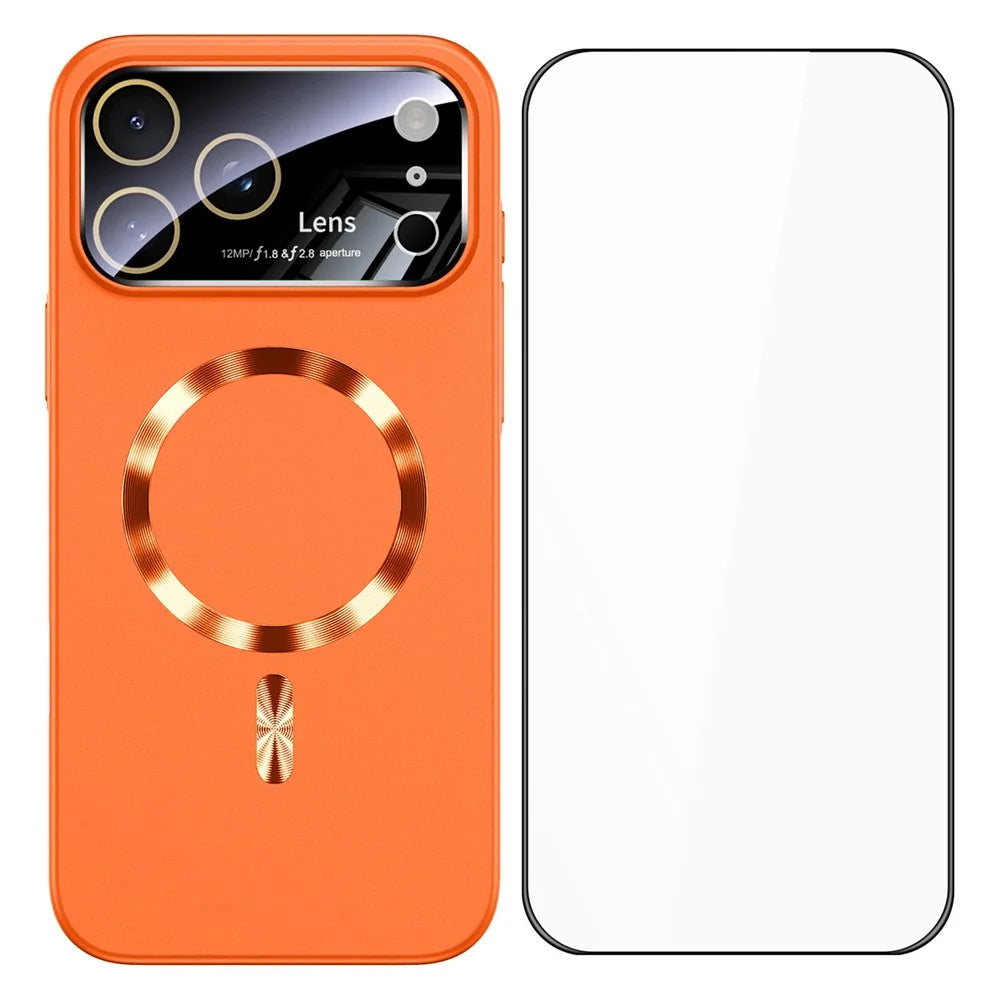 For iPhone 17 Pro Case CD Ring Magnetic TPU Phone Cover with Full Lens Guard / Screen Film - Orange - 1