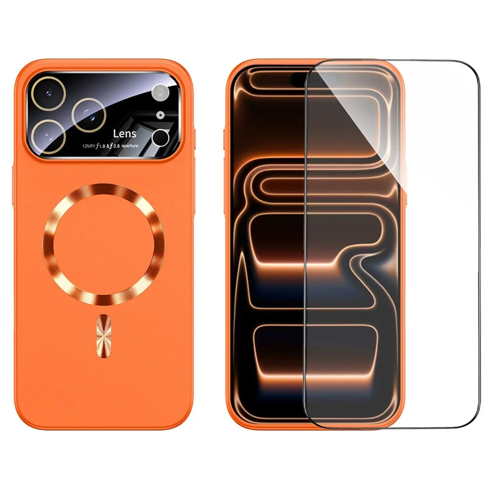 For iPhone 17 Pro Case CD Ring Magnetic TPU Phone Cover with Full Lens Guard / Screen Film - Orange - 3