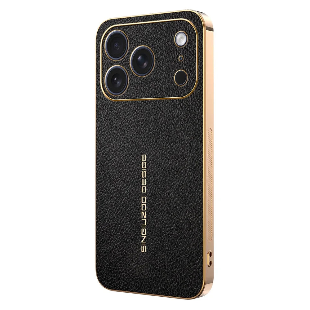 For iPhone 17 Pro Case Anti Scratch Litchi Texture TPU Leather PU Phone Back Cover - Black - 1