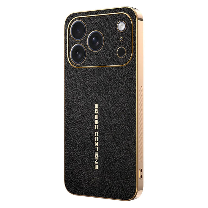 For iPhone 17 Pro Case Anti Scratch Litchi Texture TPU Leather PU Phone Back Cover - Black - 1