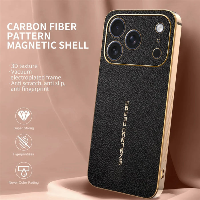 For iPhone 17 Pro Case Anti Scratch Litchi Texture TPU Leather PU Phone Back Cover - Black - 2