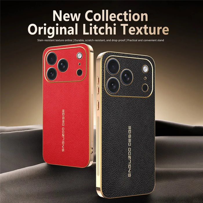 For iPhone 17 Pro Case Anti Scratch Litchi Texture TPU Leather PU Phone Back Cover - Black - 3