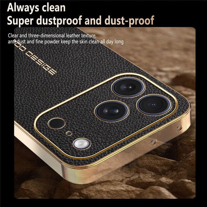 For iPhone 17 Pro Case Anti Scratch Litchi Texture TPU Leather PU Phone Back Cover - Black - 5