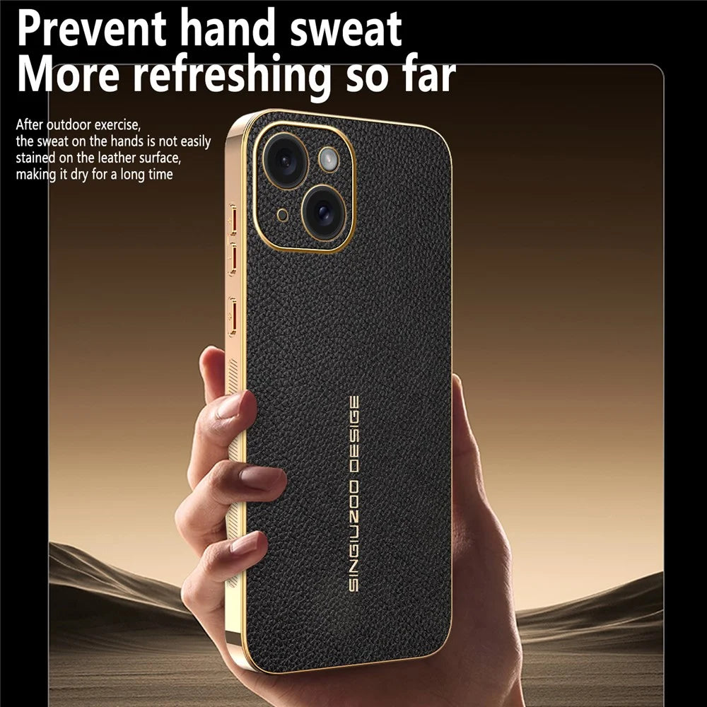 For iPhone 15 Case Anti Scratch Litchi Texture TPU Leather PU Phone Back Cover - Black - 3
