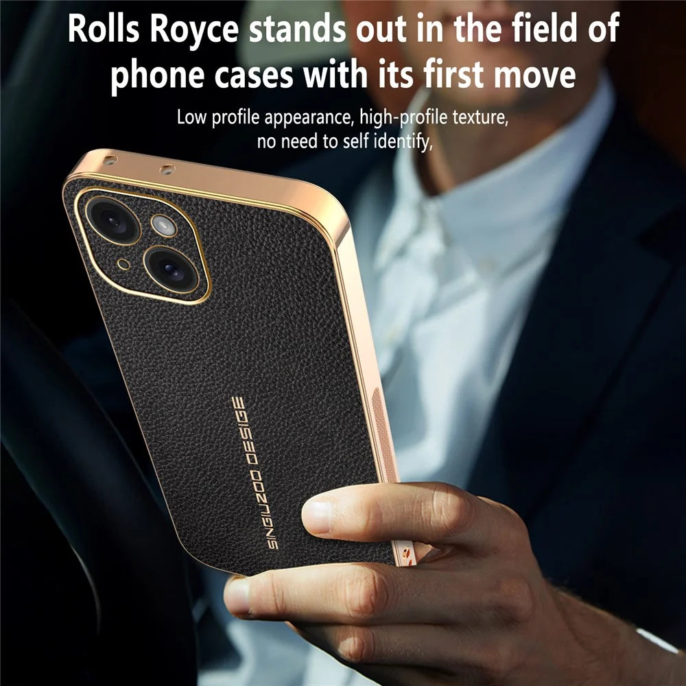For iPhone 15 Case Anti Scratch Litchi Texture TPU Leather PU Phone Back Cover - Black - 6