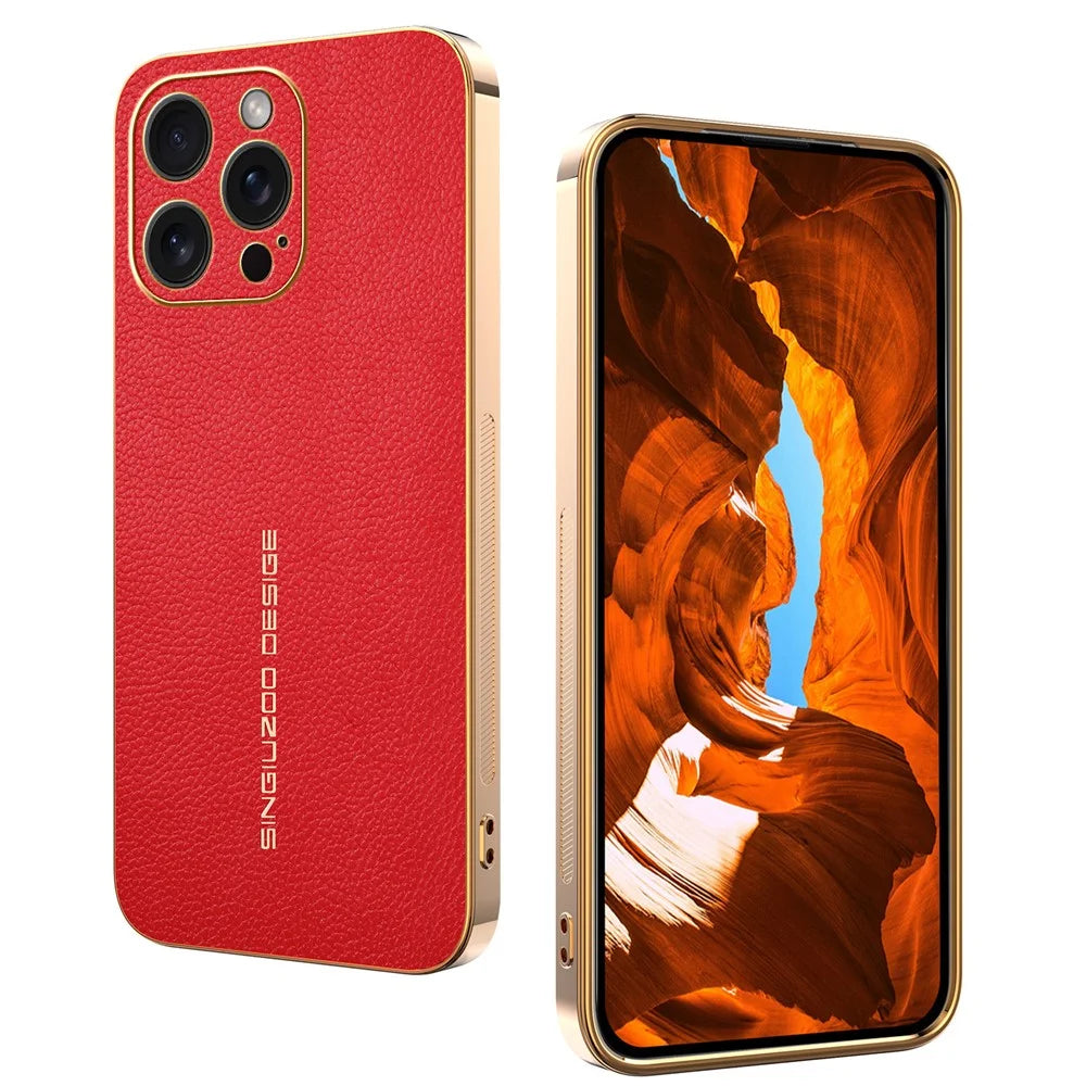 For iPhone 15 Pro Case Anti Scratch Litchi Texture TPU Leather PU Phone Back Cover - Red - 1