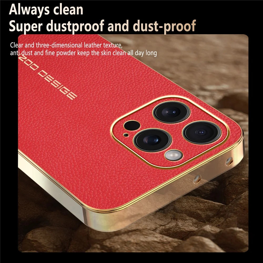 For iPhone 15 Pro Case Anti Scratch Litchi Texture TPU Leather PU Phone Back Cover - Red - 2