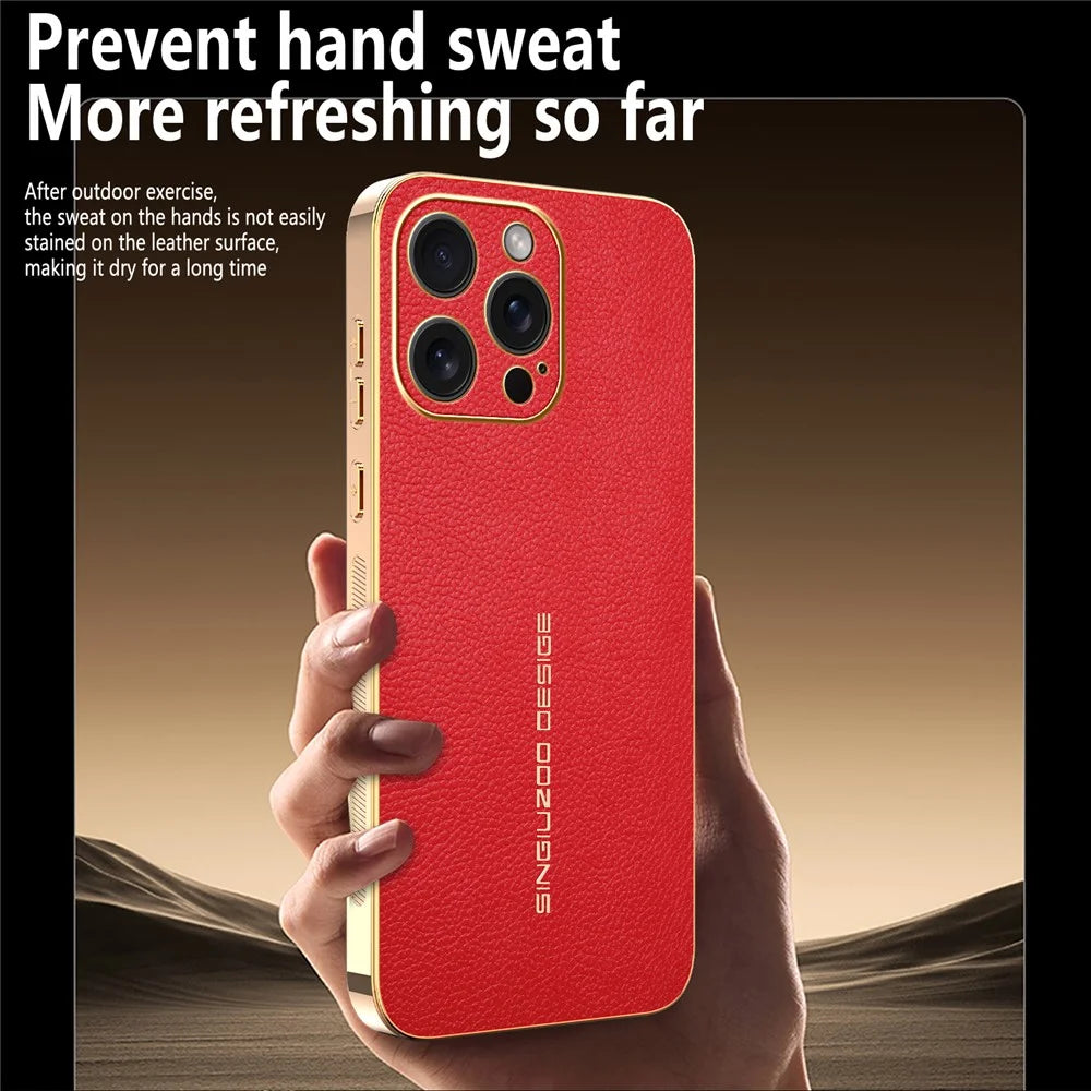 For iPhone 15 Pro Case Anti Scratch Litchi Texture TPU Leather PU Phone Back Cover - Red - 3
