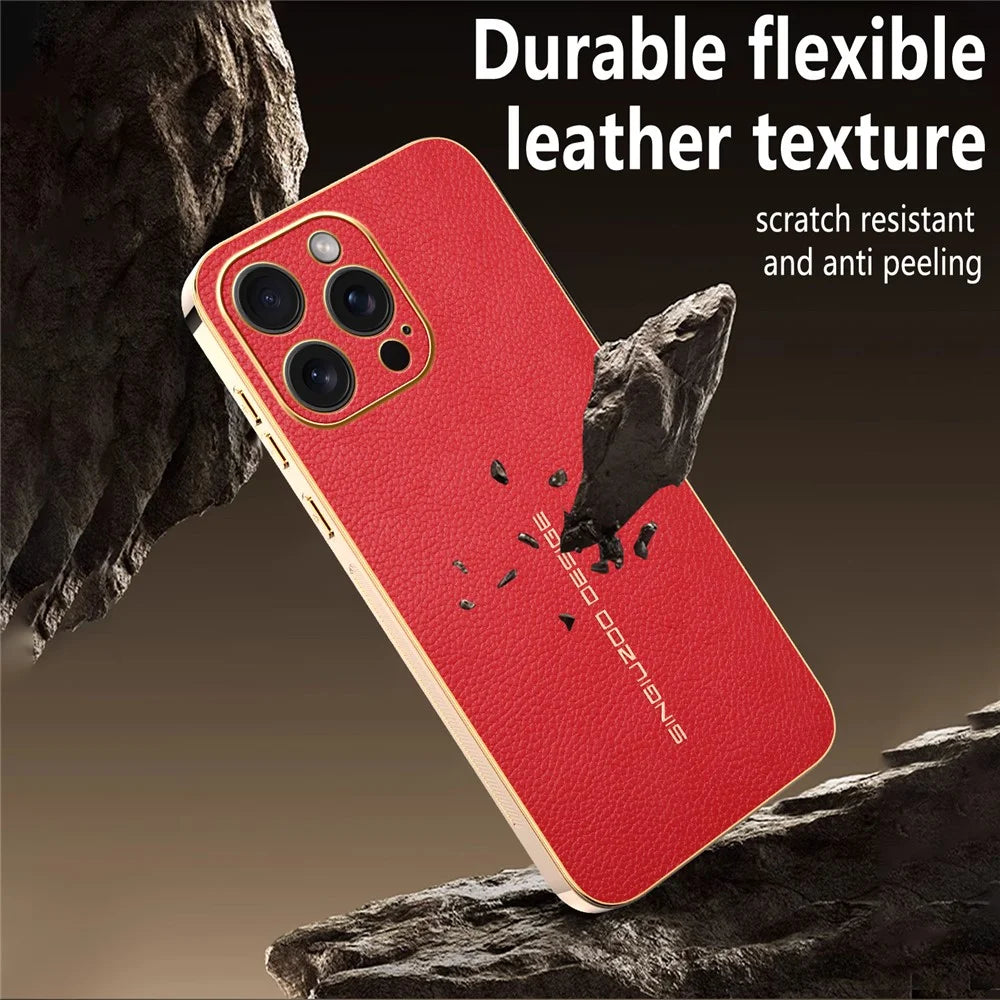 For iPhone 15 Pro Case Anti Scratch Litchi Texture TPU Leather PU Phone Back Cover - Red - 4