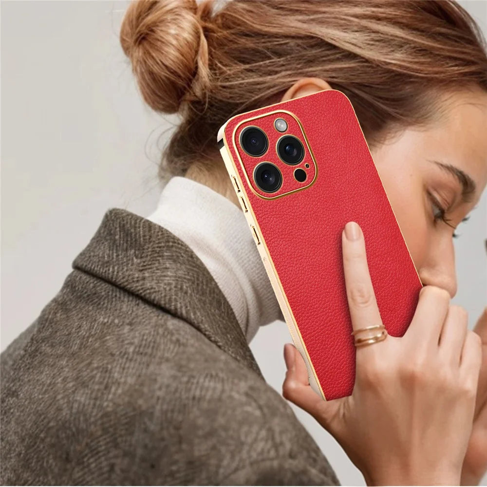For iPhone 15 Pro Case Anti Scratch Litchi Texture TPU Leather PU Phone Back Cover - Red - 7