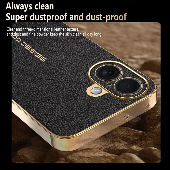 For iPhone 16 Case Anti Scratch Litchi Texture TPU Leather PU Phone Back Cover - Black - 3