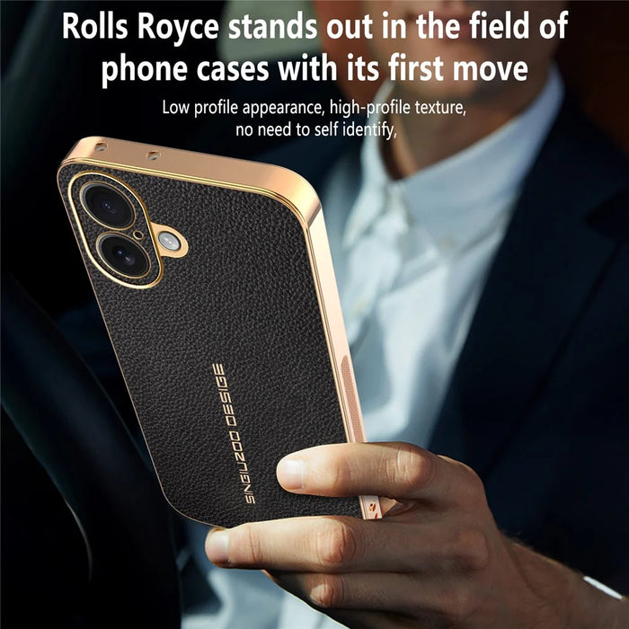 For iPhone 16 Case Anti Scratch Litchi Texture TPU Leather PU Phone Back Cover - Black - 7