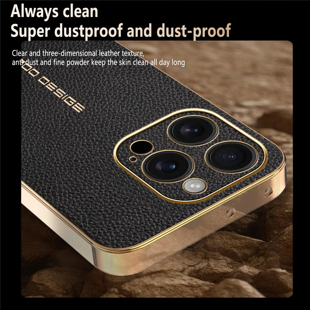 For iPhone 16 Pro Case Anti Scratch Litchi Texture TPU Leather PU Phone Back Cover - Black - 3
