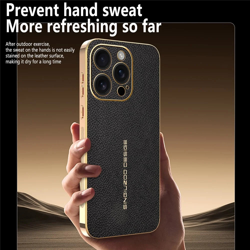 For iPhone 16 Pro Case Anti Scratch Litchi Texture TPU Leather PU Phone Back Cover - Black - 4