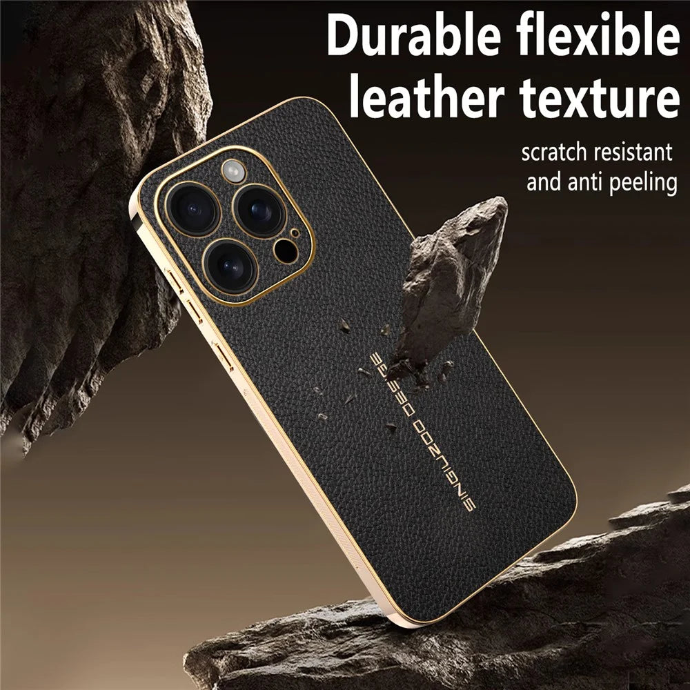 For iPhone 16 Pro Case Anti Scratch Litchi Texture TPU Leather PU Phone Back Cover - Black - 5