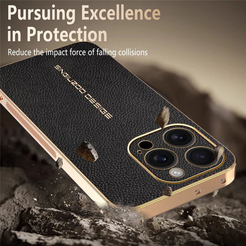 For iPhone 16 Pro Case Anti Scratch Litchi Texture TPU Leather PU Phone Back Cover - Black - 6