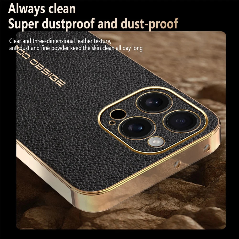 For iPhone 16 Pro Max Case Anti Scratch Litchi Texture TPU Leather PU Phone Back Cover - Black - 3