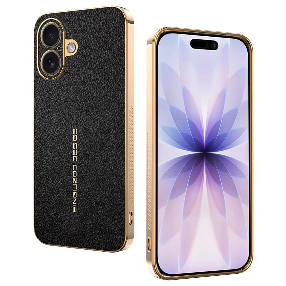 For iPhone 17 Case Anti Scratch Litchi Texture TPU Leather PU Phone Back Cover - Black - 1