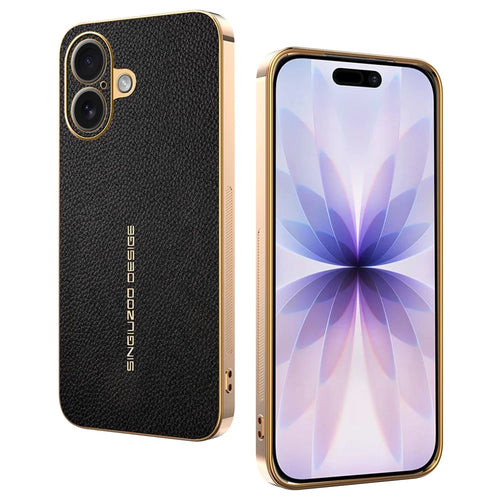 For iPhone 17 Case Anti Scratch Litchi Texture TPU Leather PU Phone Back Cover - Black - 1
