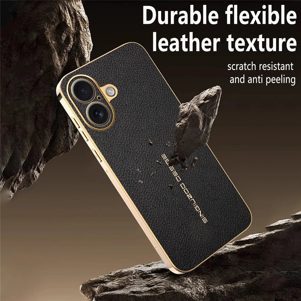 For iPhone 17 Case Anti Scratch Litchi Texture TPU Leather PU Phone Back Cover - Black - 3