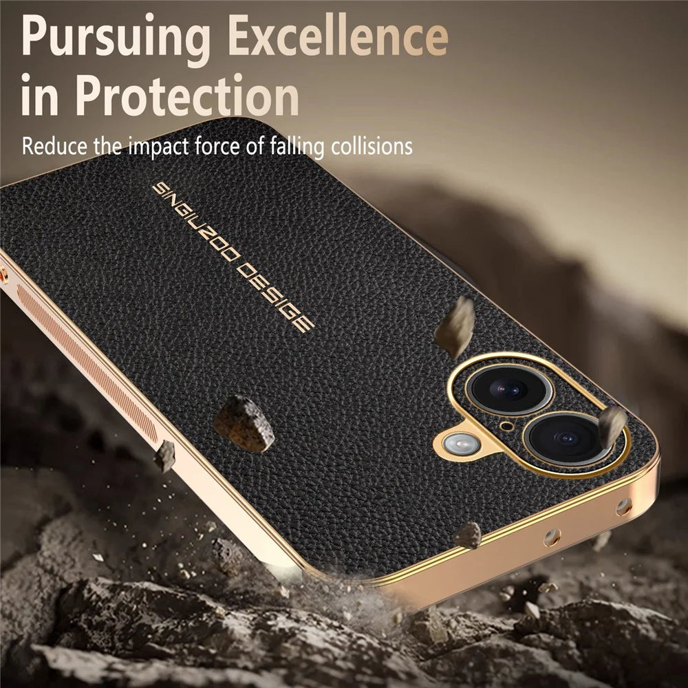 For iPhone 17 Case Anti Scratch Litchi Texture TPU Leather PU Phone Back Cover - Black - 4