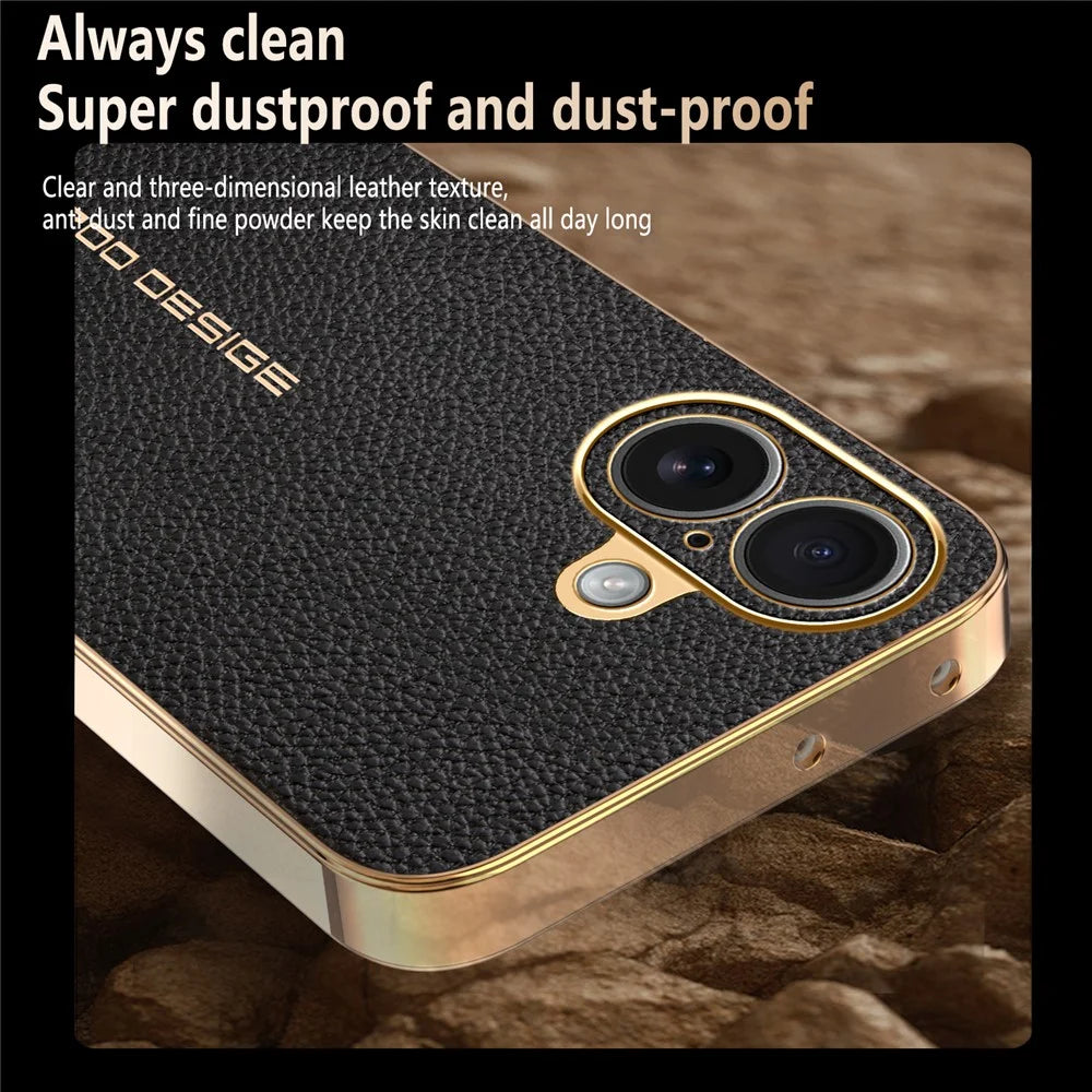 For iPhone 17 Case Anti Scratch Litchi Texture TPU Leather PU Phone Back Cover - Black - 6