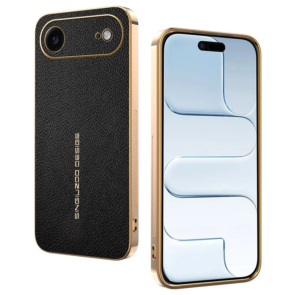 For iPhone Air Case Anti Scratch Litchi Texture TPU Leather PU Phone Back Cover - Black - 1