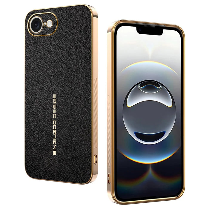 For iPhone 17e / 16e Case Anti Scratch Litchi Texture TPU Leather PU Phone Back Cover - Black - 1