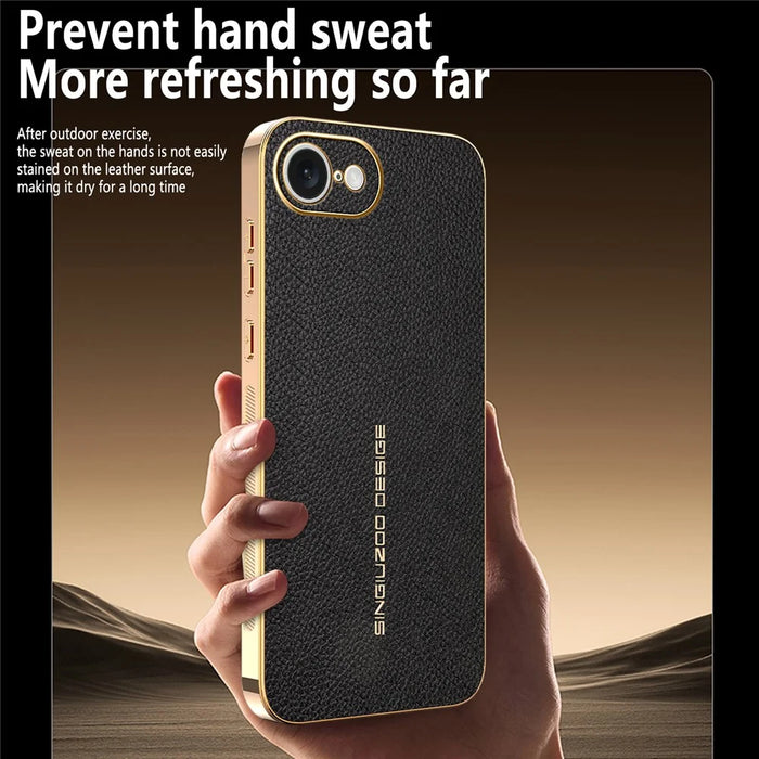 For iPhone 17e / 16e Case Anti Scratch Litchi Texture TPU Leather PU Phone Back Cover - Black - 3