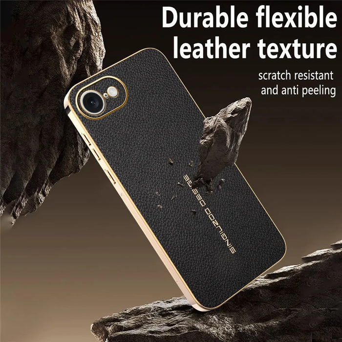 For iPhone 17e / 16e Case Anti Scratch Litchi Texture TPU Leather PU Phone Back Cover - Black - 4