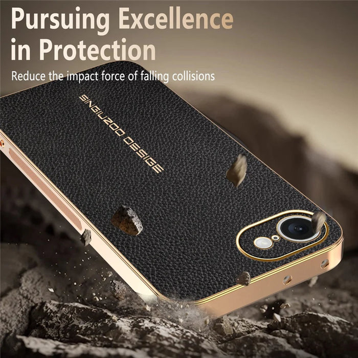 For iPhone 17e / 16e Case Anti Scratch Litchi Texture TPU Leather PU Phone Back Cover - Black - 5
