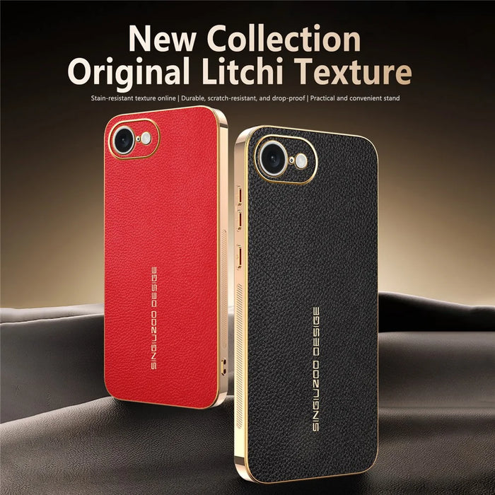 For iPhone 17e / 16e Case Anti Scratch Litchi Texture TPU Leather PU Phone Back Cover - Black - 7