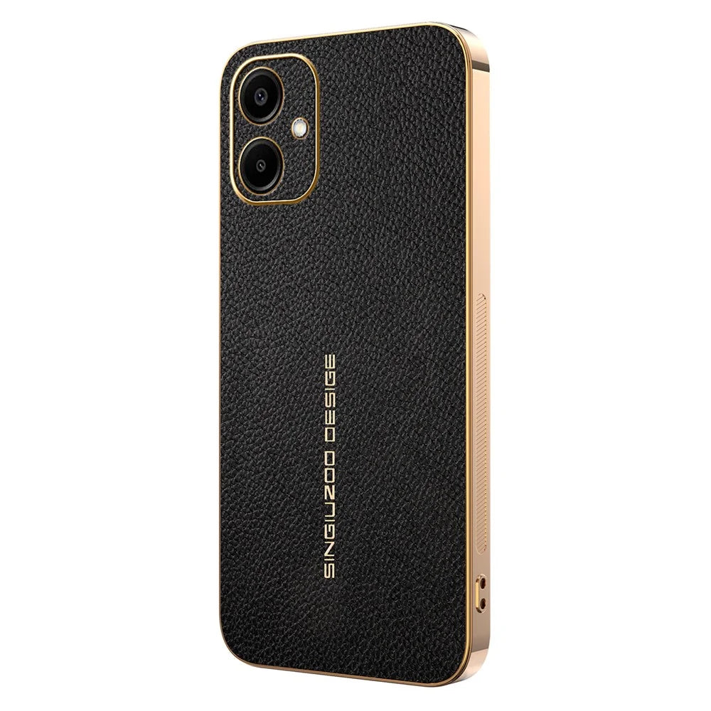 Phone Case For Samsung Galaxy A06 4G  /  A06 5G Anti Scratch Litchi Texture TPU Leather PU Phone Back Cover - Black - 1