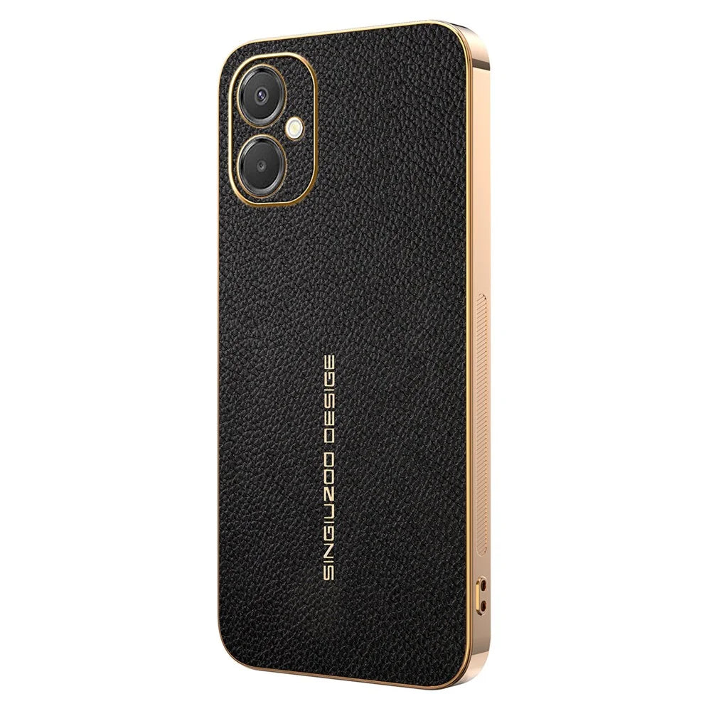 Phone Case For Samsung Galaxy A06 5G  /  F06 5G   /  M06 5G Anti Scratch Litchi Texture TPU Leather PU Phone Back Cover  - Black - 1