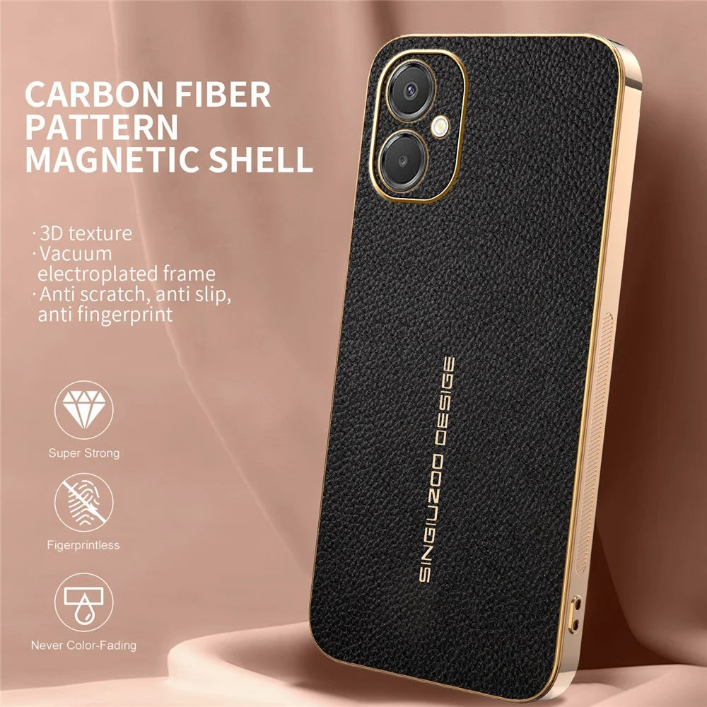 Phone Case For Samsung Galaxy A06 5G  /  F06 5G   /  M06 5G Anti Scratch Litchi Texture TPU Leather PU Phone Back Cover  - Black - 2