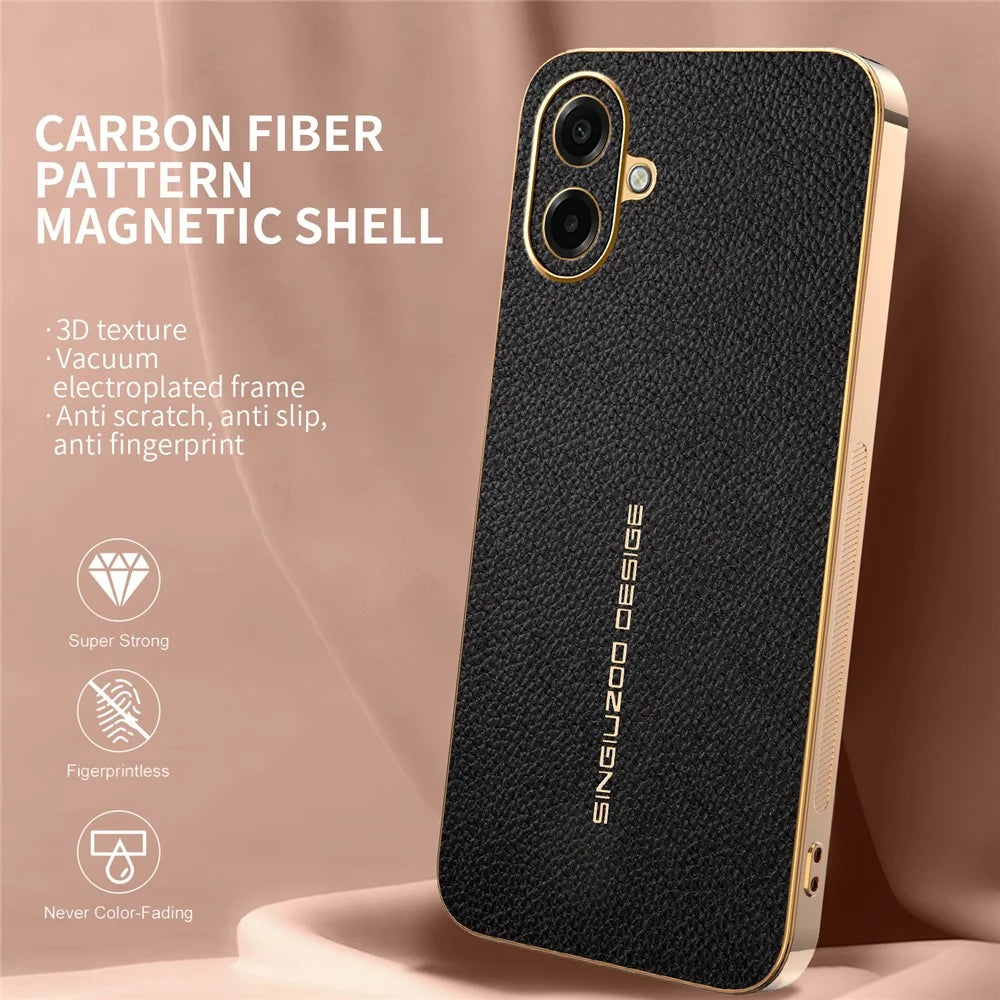 Phone Case For Samsung Galaxy A08 5G / A08 4G / A07 4G Anti Scratch Litchi Texture TPU Leather PU Phone Back Cover - Black - 2