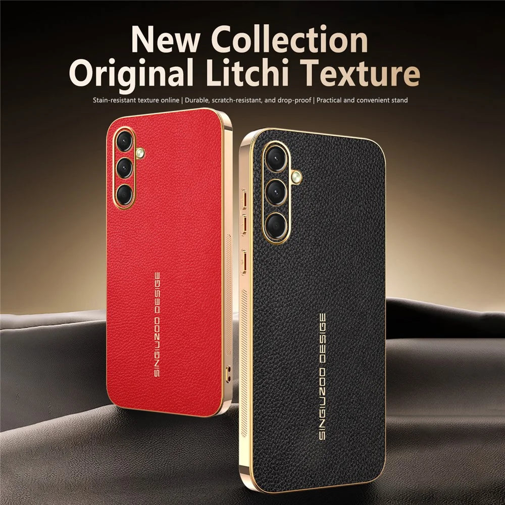 Phone Case For Samsung Galaxy A16 5G  /  A16 4G Anti Scratch Litchi Texture TPU Leather PU Phone Back Cover - Black - 3