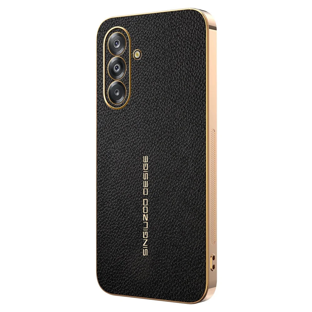 For Samsung Galaxy A26 5G Case Anti Scratch Litchi Texture TPU Leather PU Phone Back Cover - Black - 1