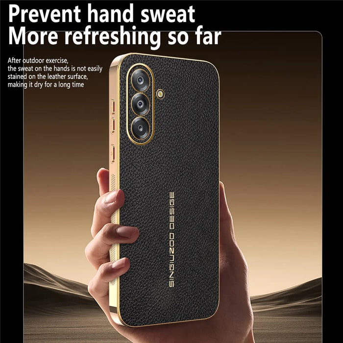 For Samsung Galaxy A26 5G Case Anti Scratch Litchi Texture TPU Leather PU Phone Back Cover - Black - 6