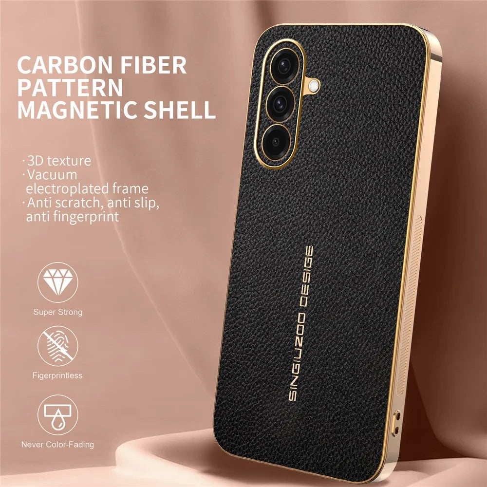 For Samsung Galaxy A36 5G Case Anti Scratch Litchi Texture TPU Leather PU Phone Back Cover - Black - 2