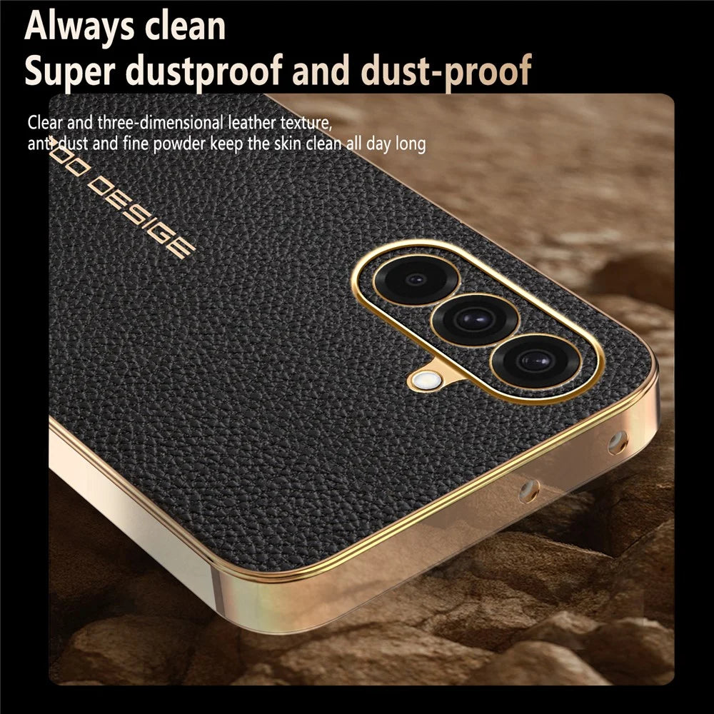 For Samsung Galaxy A36 5G Case Anti Scratch Litchi Texture TPU Leather PU Phone Back Cover - Black - 4