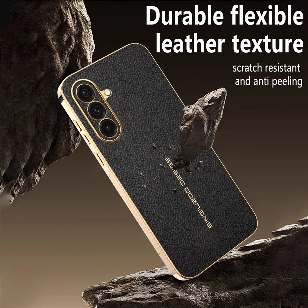 For Samsung Galaxy A36 5G Case Anti Scratch Litchi Texture TPU Leather PU Phone Back Cover - Black - 6