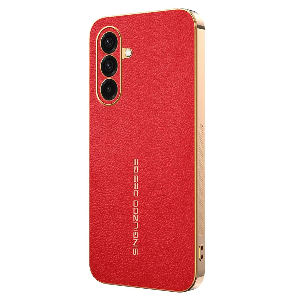 For Samsung Galaxy A37 5G Case Anti Scratch Litchi Texture TPU Leather PU Phone Back Cover - Red - 1
