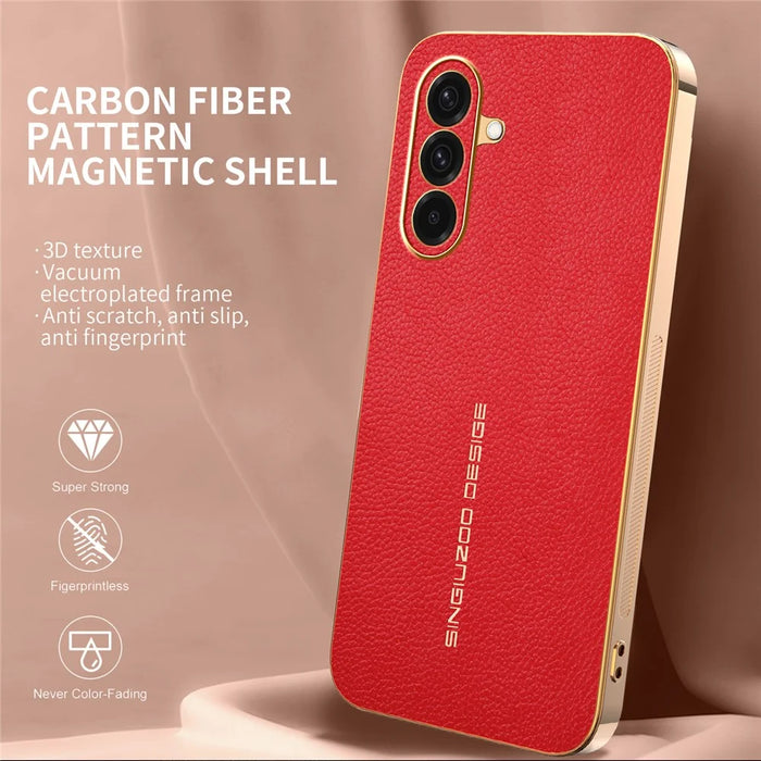 For Samsung Galaxy A37 5G Case Anti Scratch Litchi Texture TPU Leather PU Phone Back Cover - Red - 2