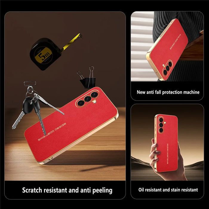 For Samsung Galaxy A37 5G Case Anti Scratch Litchi Texture TPU Leather PU Phone Back Cover - Red - 3
