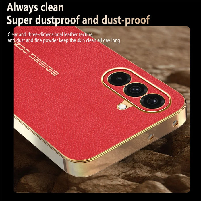 For Samsung Galaxy A37 5G Case Anti Scratch Litchi Texture TPU Leather PU Phone Back Cover - Red - 4